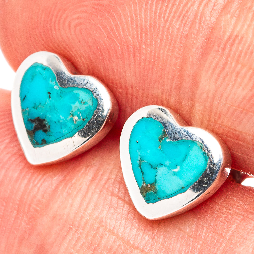 Mohave Turquoise Heart Earrings 3/8" (.925 Sterling Silver)