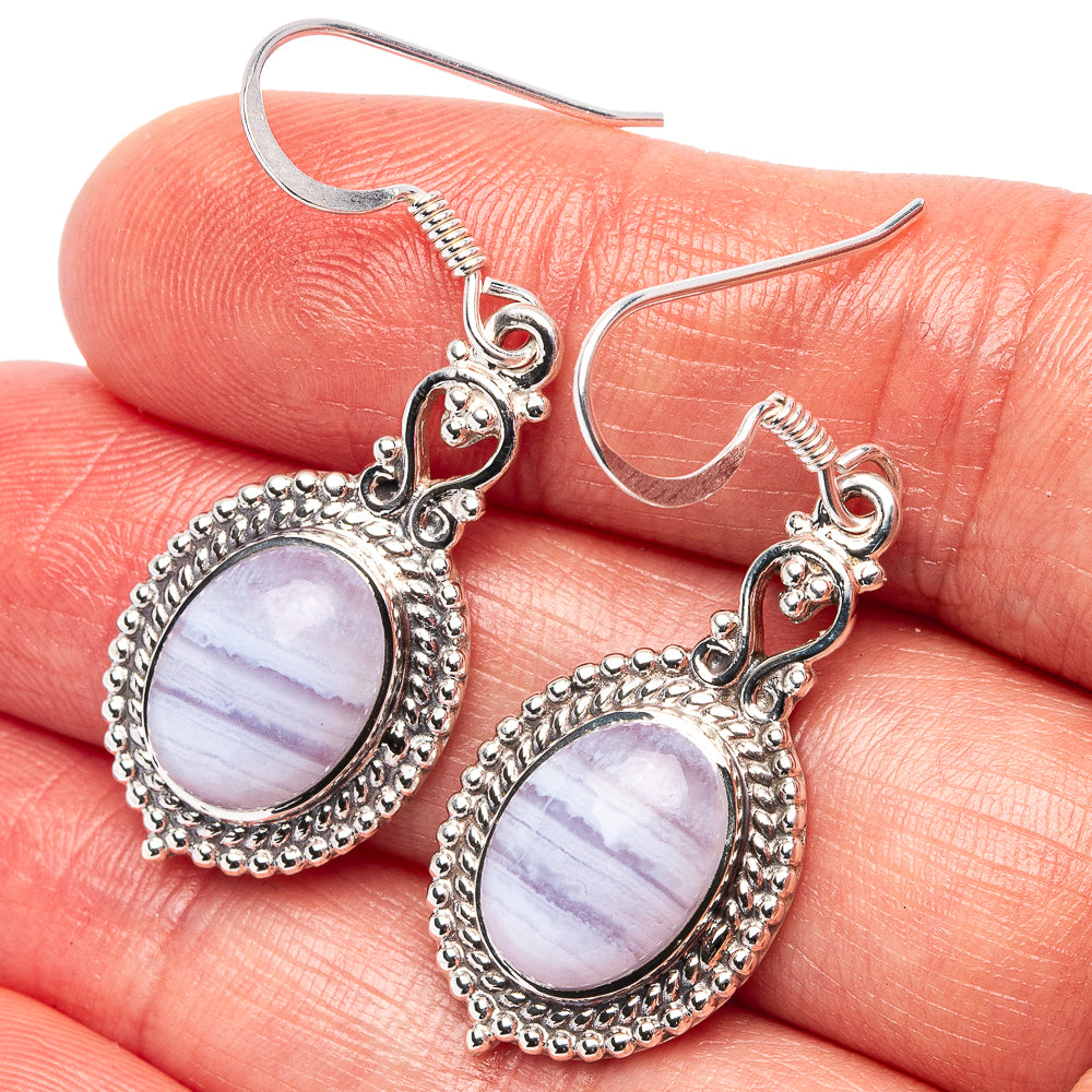 Premium Blue Lace Agate Earrings 1 5/8" (.925 Sterling Silver)