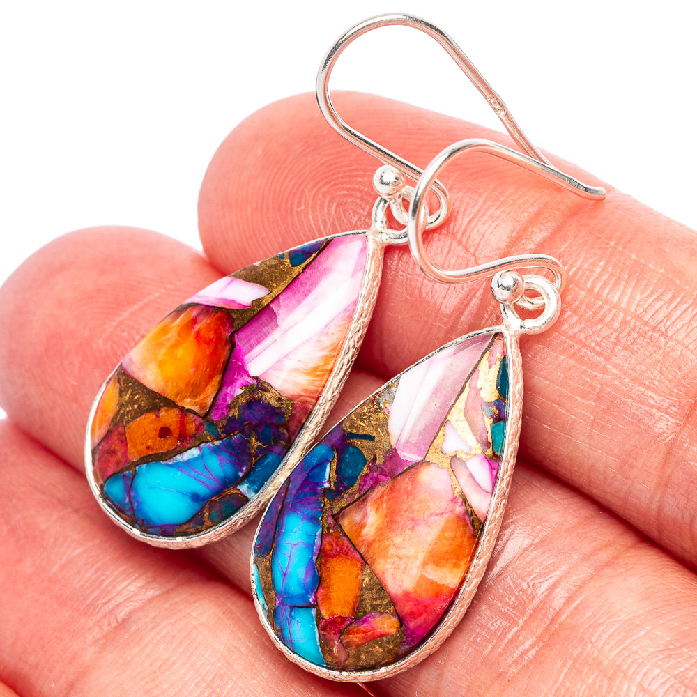 Kingman Pink Dahlia Turquoise Earrings 1 1/2" (925 Sterling Silver) E2345