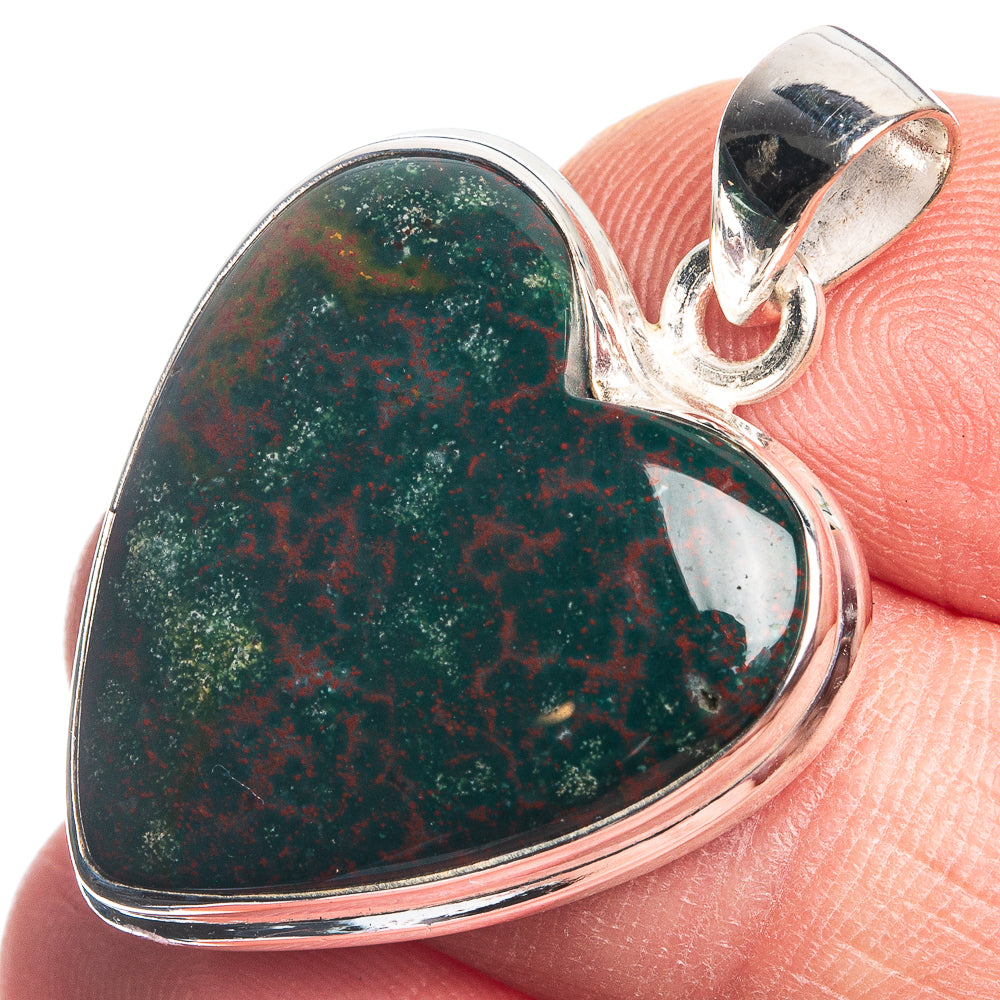 Bloodstone 925 Sterling Silver Pendant 1 3/8"