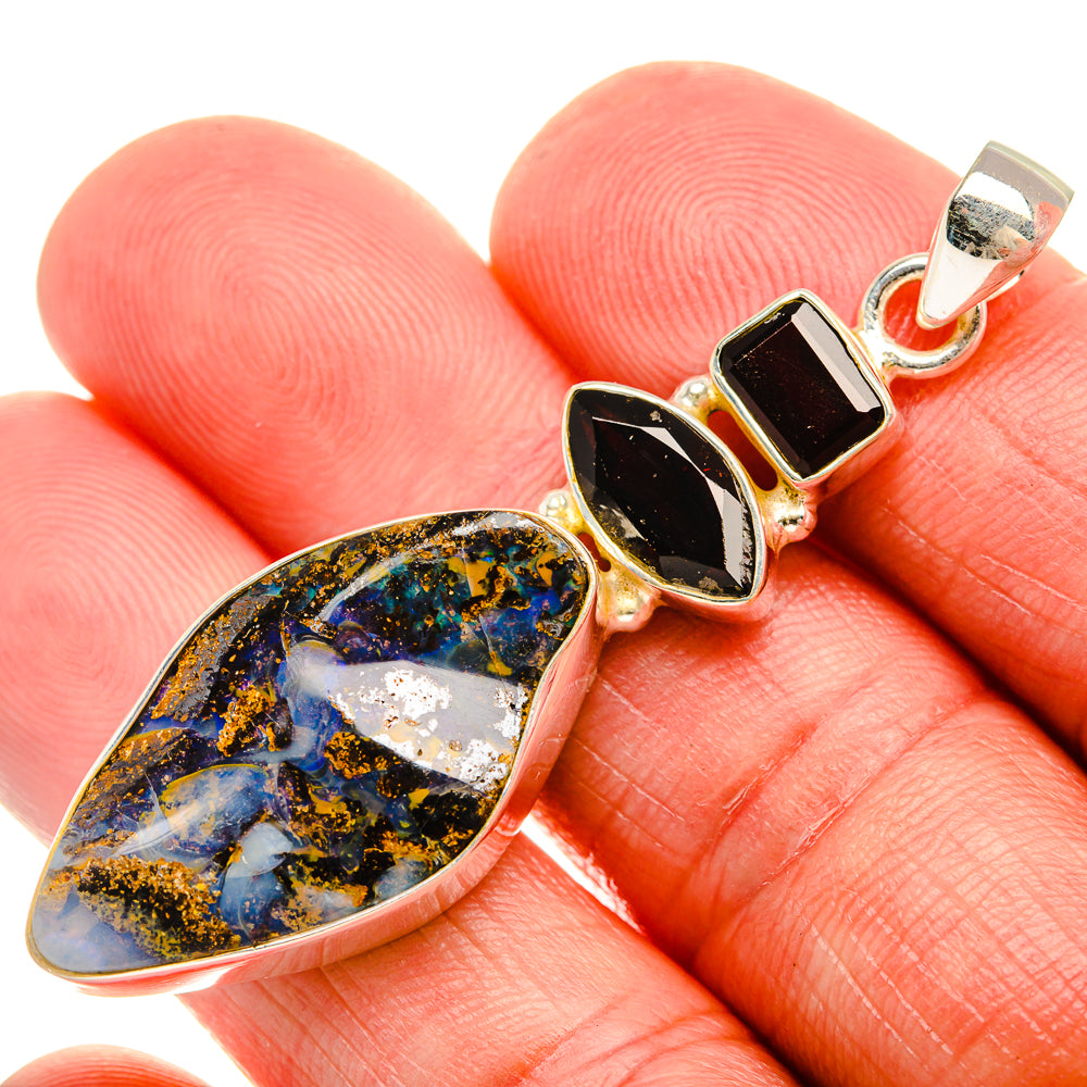 Boulder Opal, Garnet 925 Sterling Silver Pendant 2 1/4" (925 Sterling Silver) PD38312