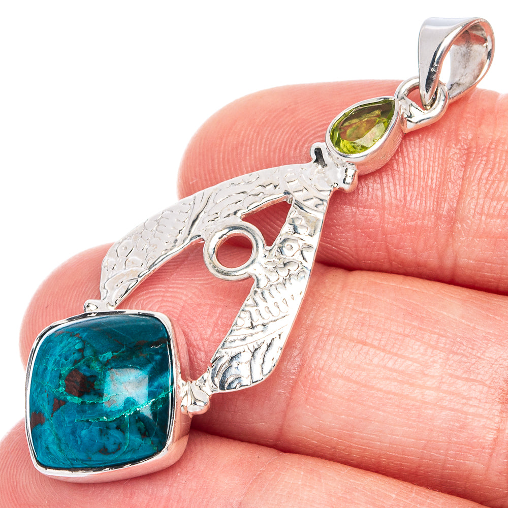 Premium Shattuckite, Peridot Pendant 1 7/8" (925 Sterling Silver) P41166