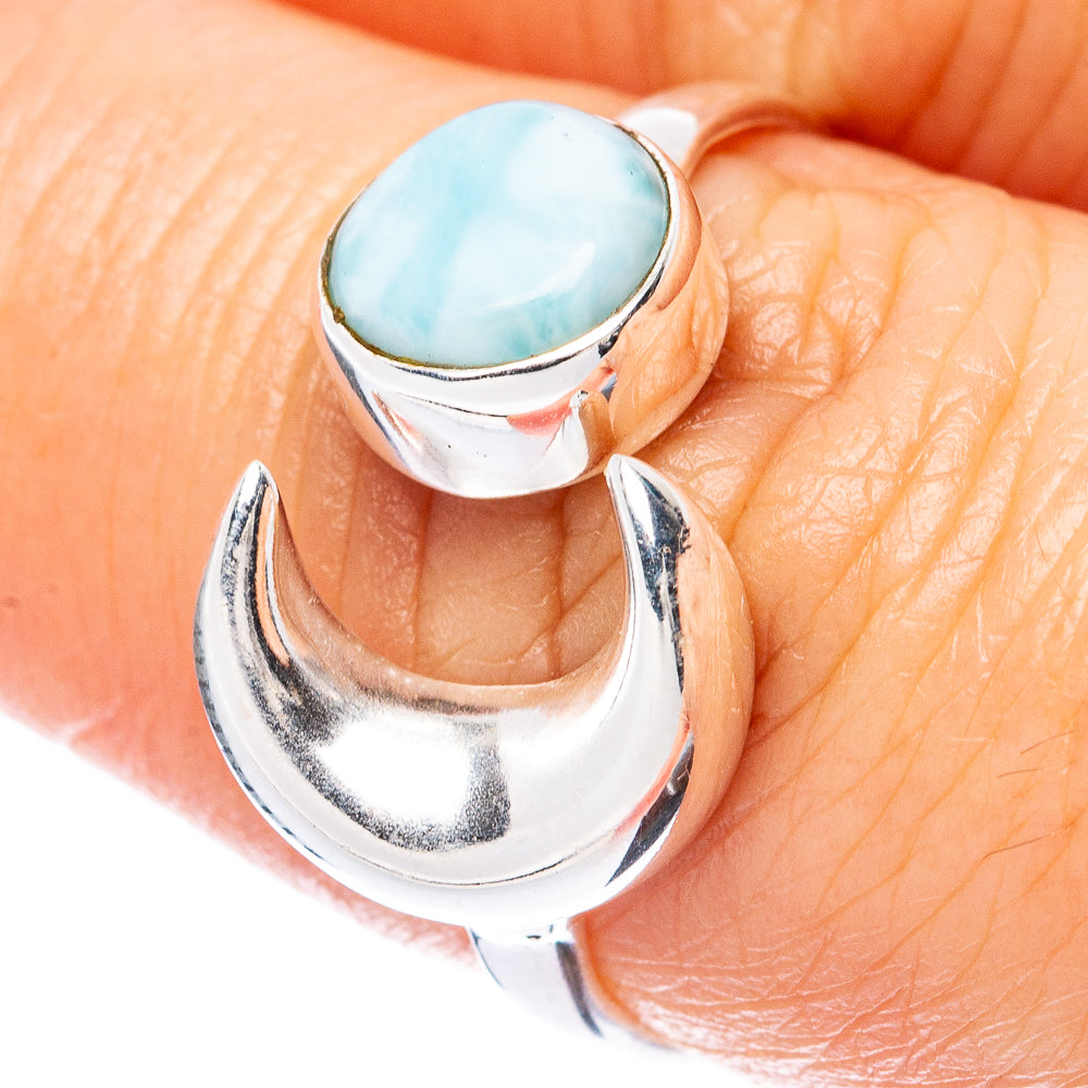 Larimar Dainty Moon Ring Size 8 (925 Sterling Silver) R3427