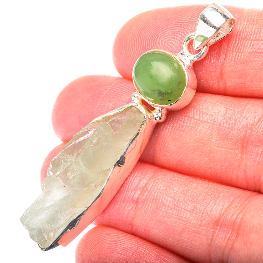 Raw Aquamarine, Chrysoprase Pendant 2 1/8" (925 Sterling Silver) PD38532