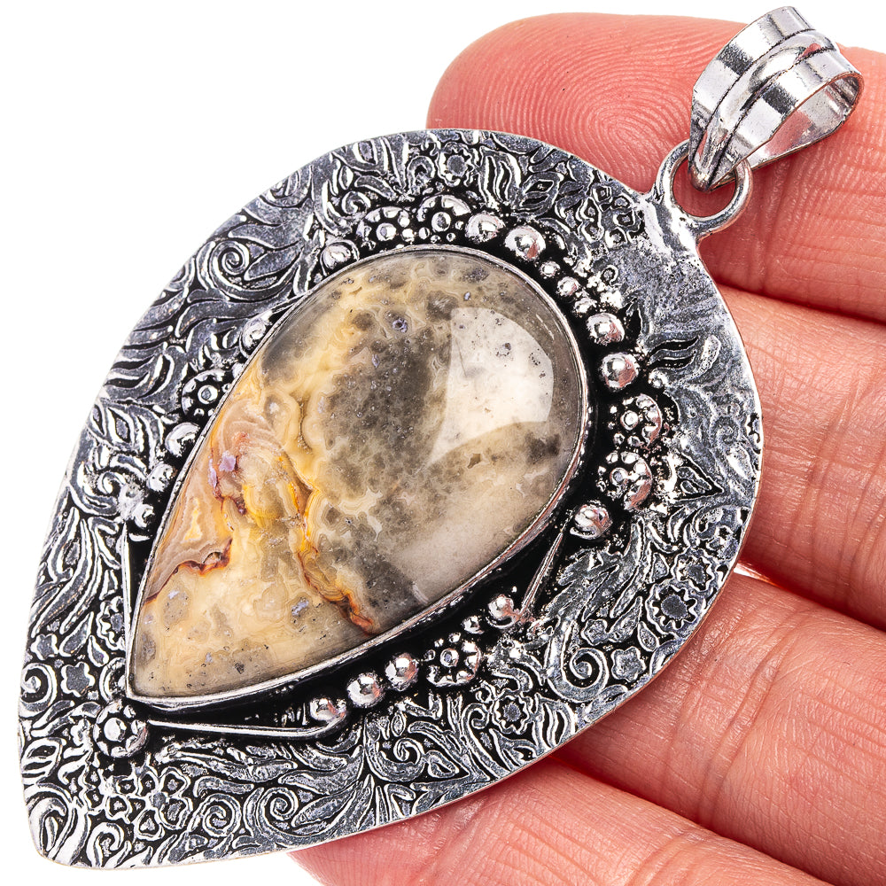 Laguna Lace Agate Pendant 2 3/4" (German Silver)