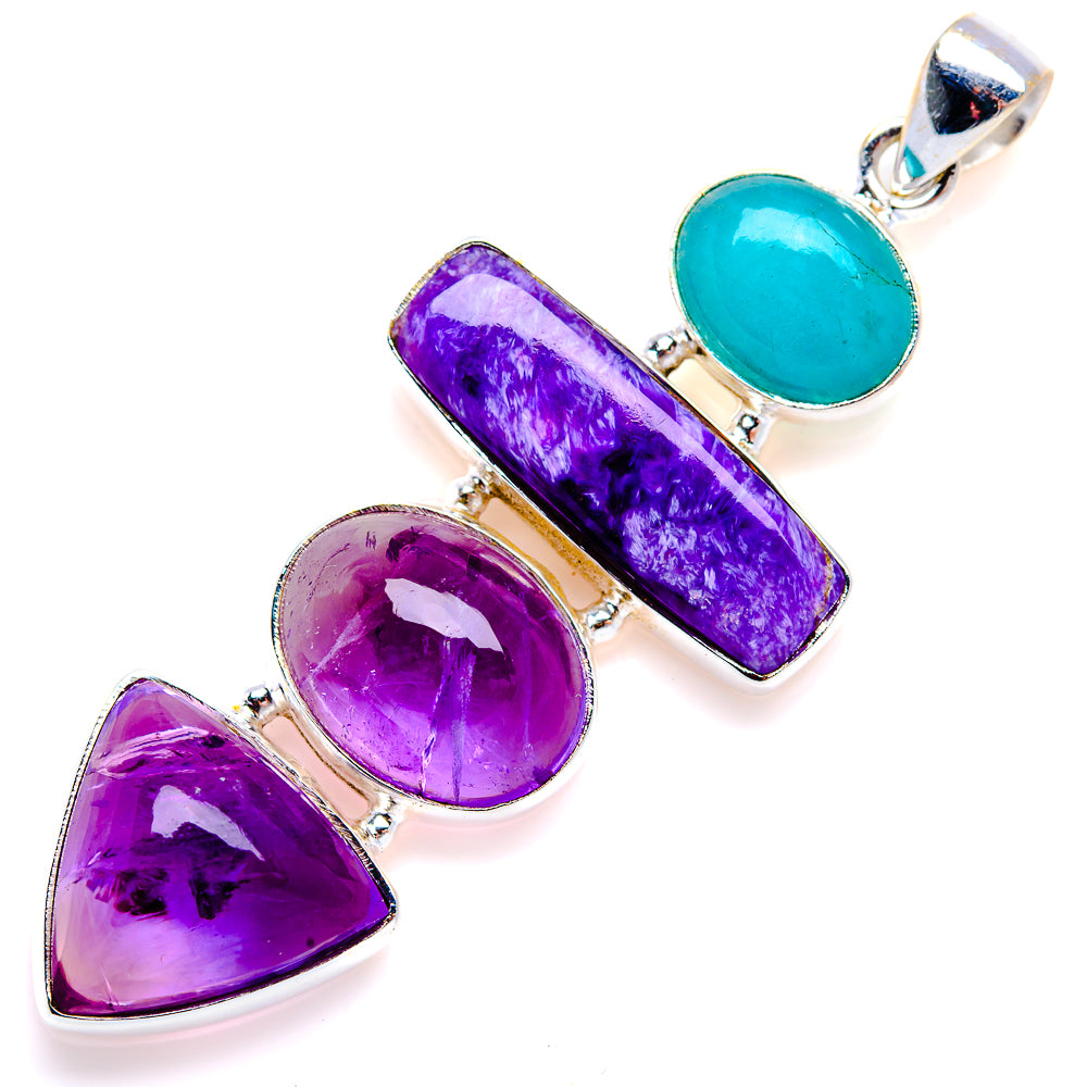 Amethyst, Charoite, Amazonite Pendant 2 1/2" (925 Sterling Silver) PD38131