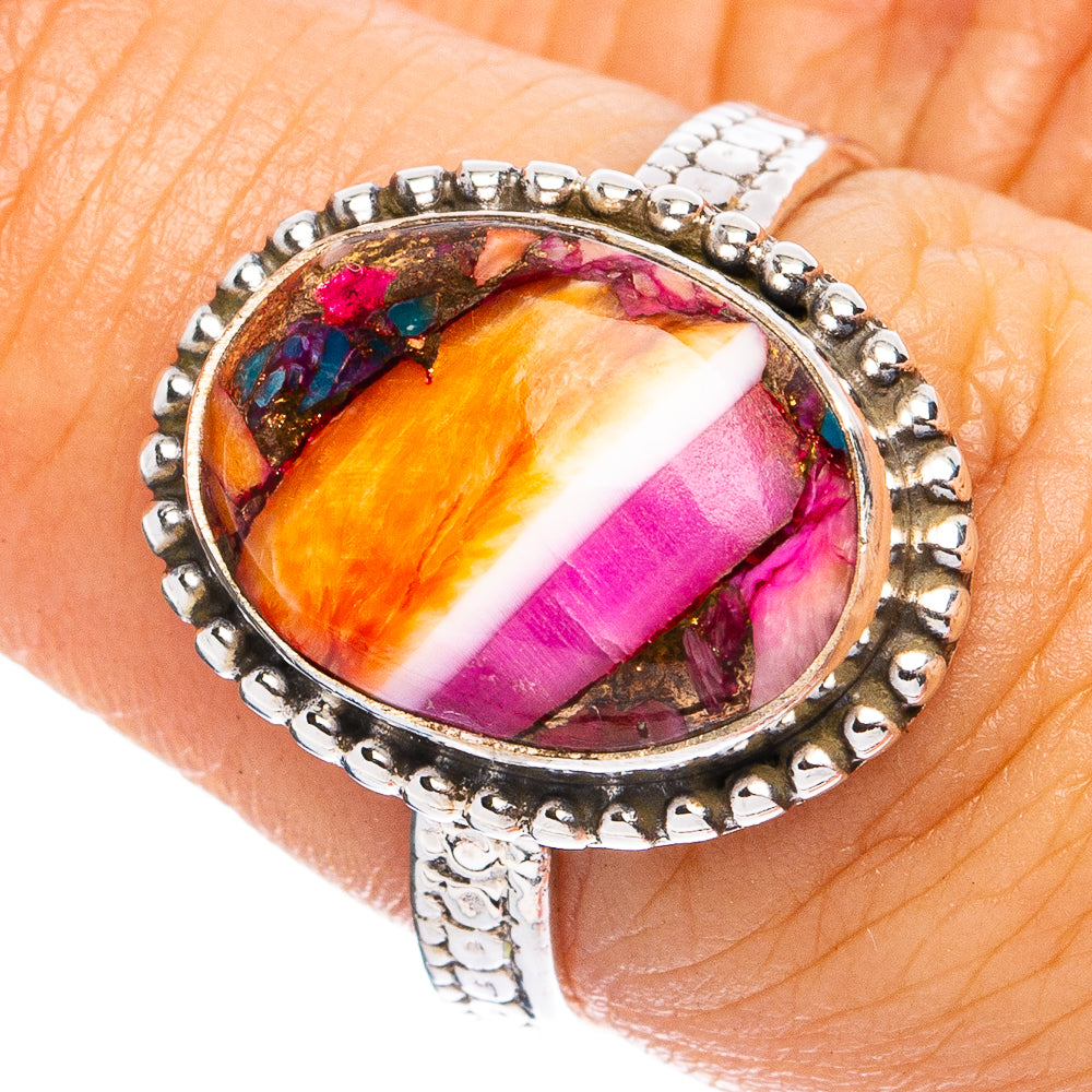Kingman Pink Dahlia Turquoise Ring Size 7.75 (925 Sterling Silver) R8299