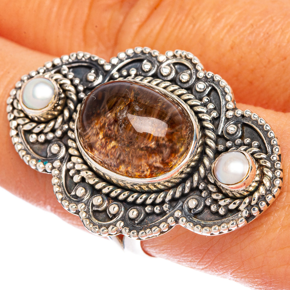 Large Garden Quartz, Rainbow Moonstone Ring Size 8.75 (925 Sterling Silver) R1333