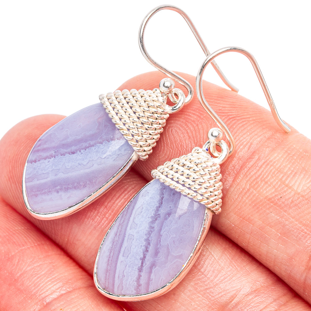 Blue Lace Agate Earrings 1 1/2" (925 Sterling Silver) E1822