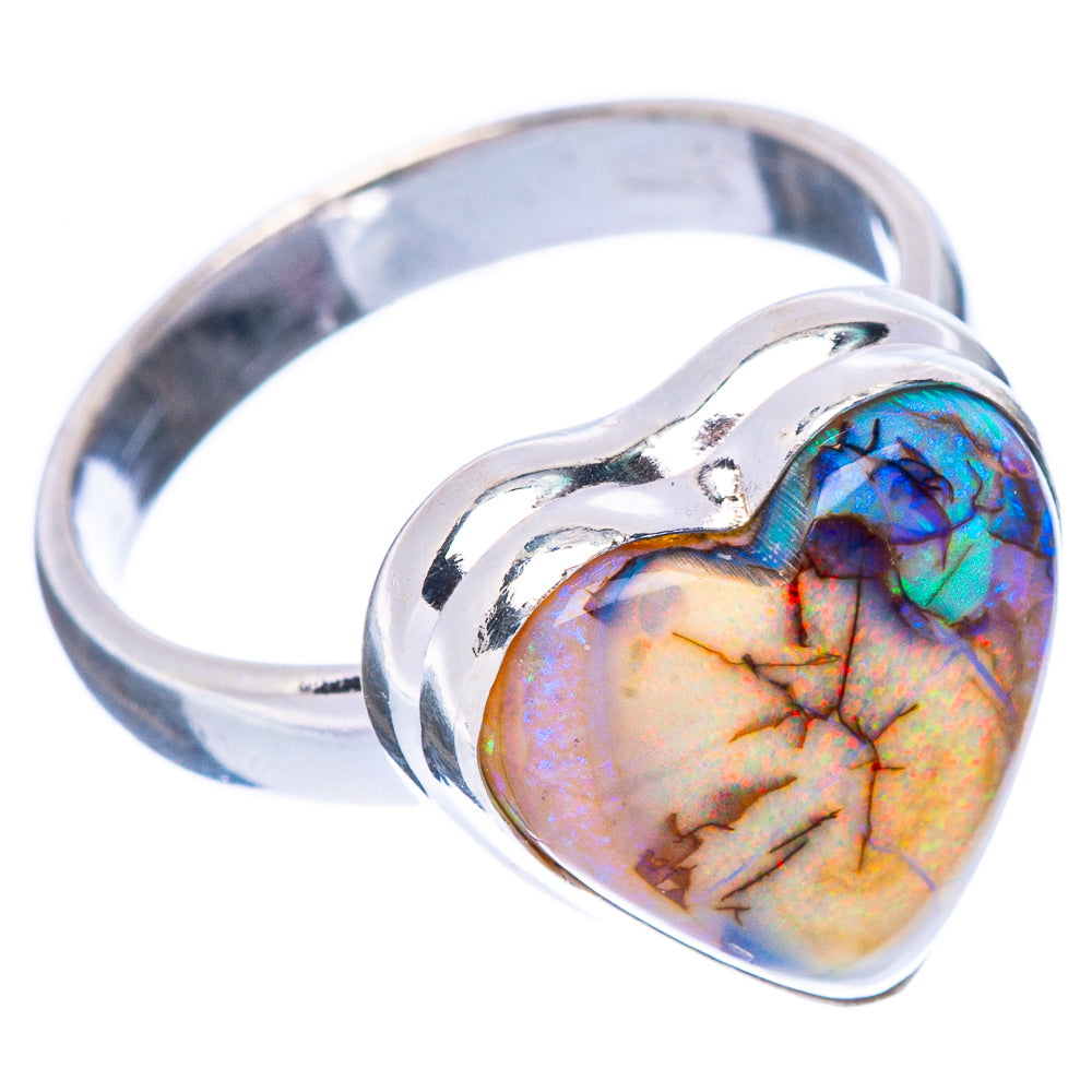 Rare Sterling Opal Heart Ring Size 7.25 (925 Sterling Silver) R2258