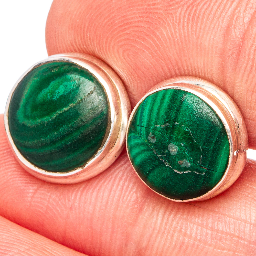 Malachite Earrings 3/8" (.925 Sterling Silver)