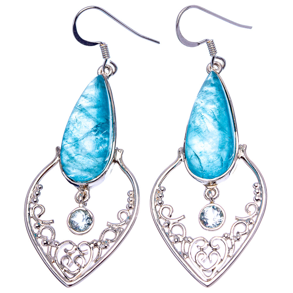 Signature Aquamarine, Blue Topaz Earrings 2 5/8" (.925 Sterling Silver)