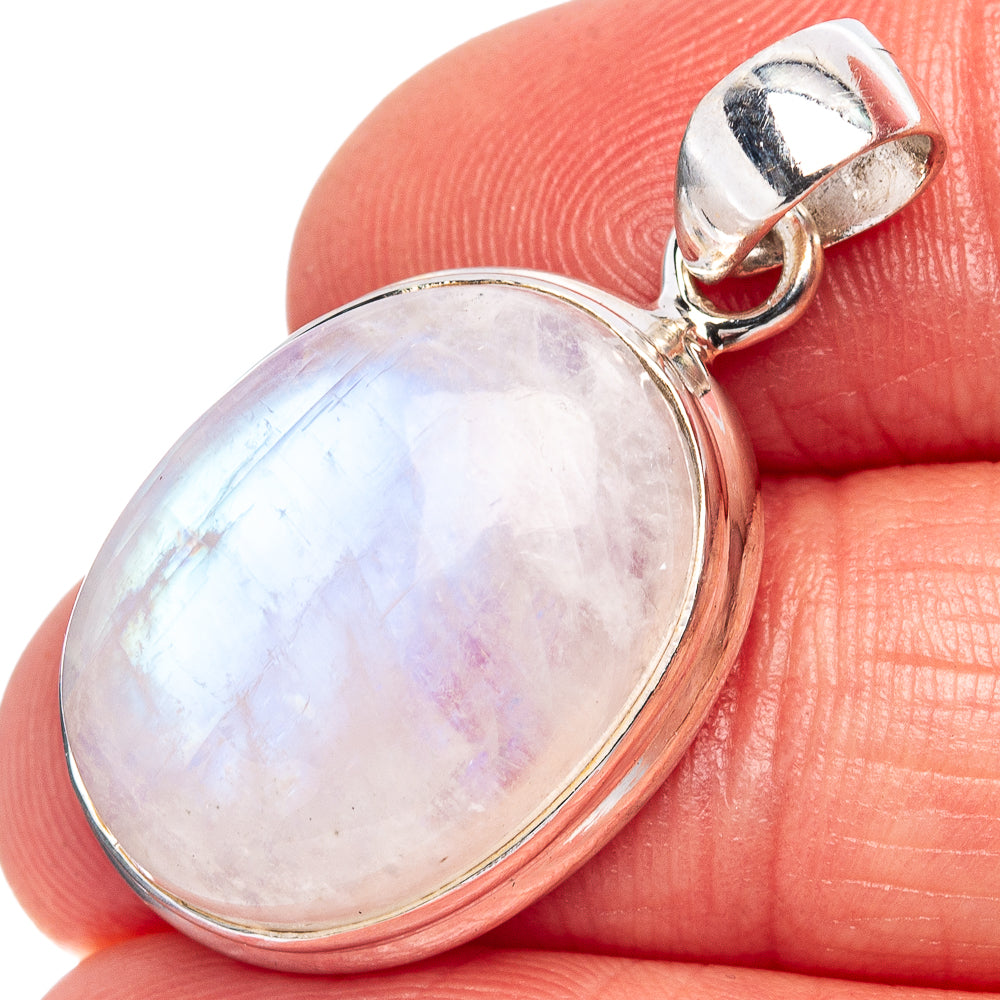 Rainbow Moonstone Pendant 1 1/4" (.925 Sterling Silver)