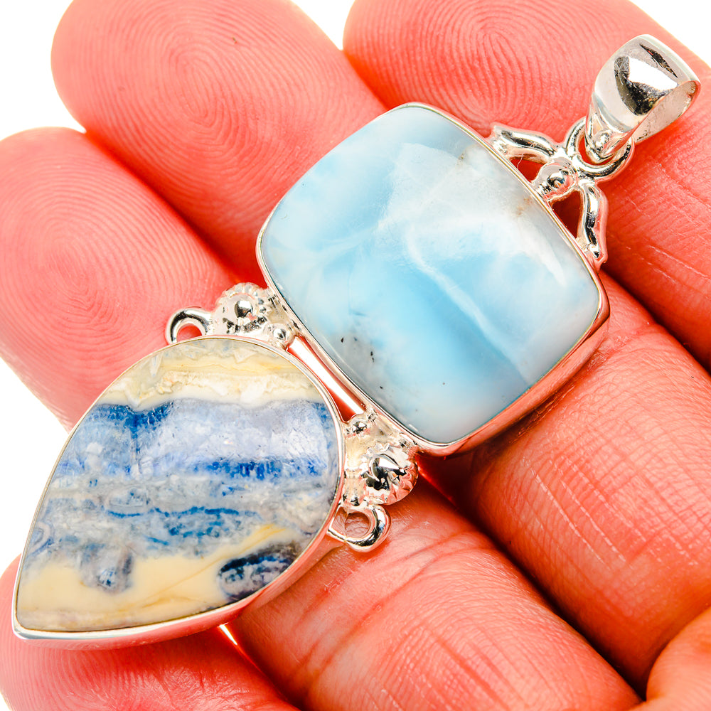 Blue Scheelite, Larimar 925 Sterling Silver Pendant 2 1/2" (925 Sterling Silver) PD38372