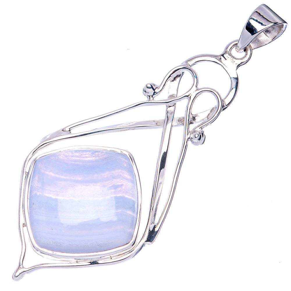 Premium Blue Lace Agate Pendant 2 1/4" (925 Sterling Silver) P41861