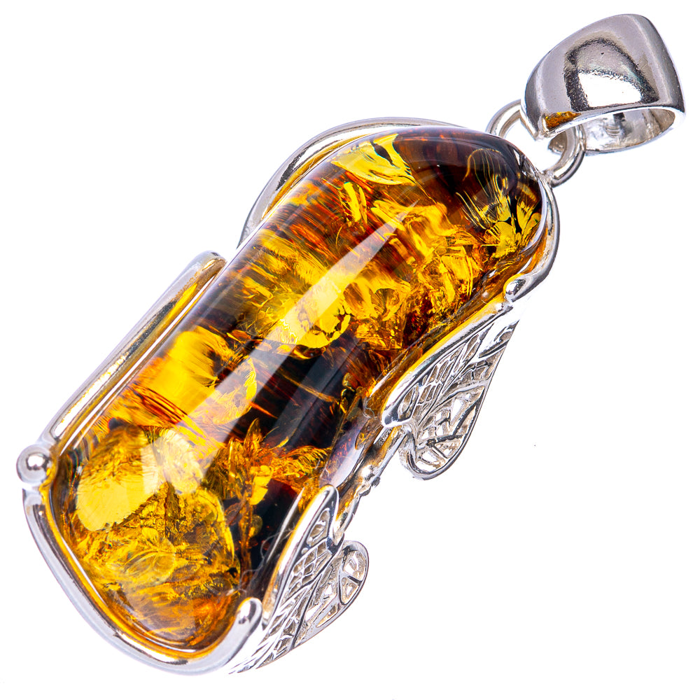Anasilvercos Baltic Amber Pendant 1 3/4" (925 Sterlnig Silver)