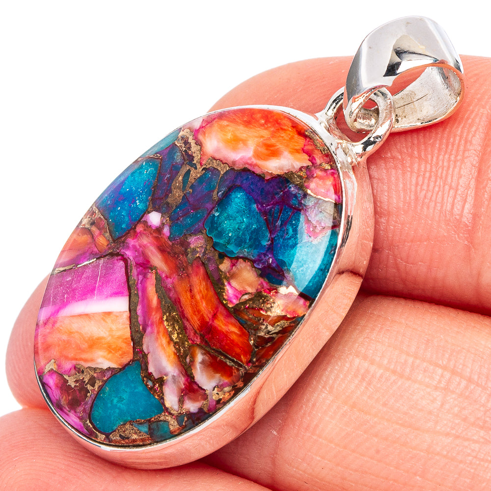 Kingman Pink Dahlia Turquoise Pendant 1 3/8" (925 Sterling Silver) P44931