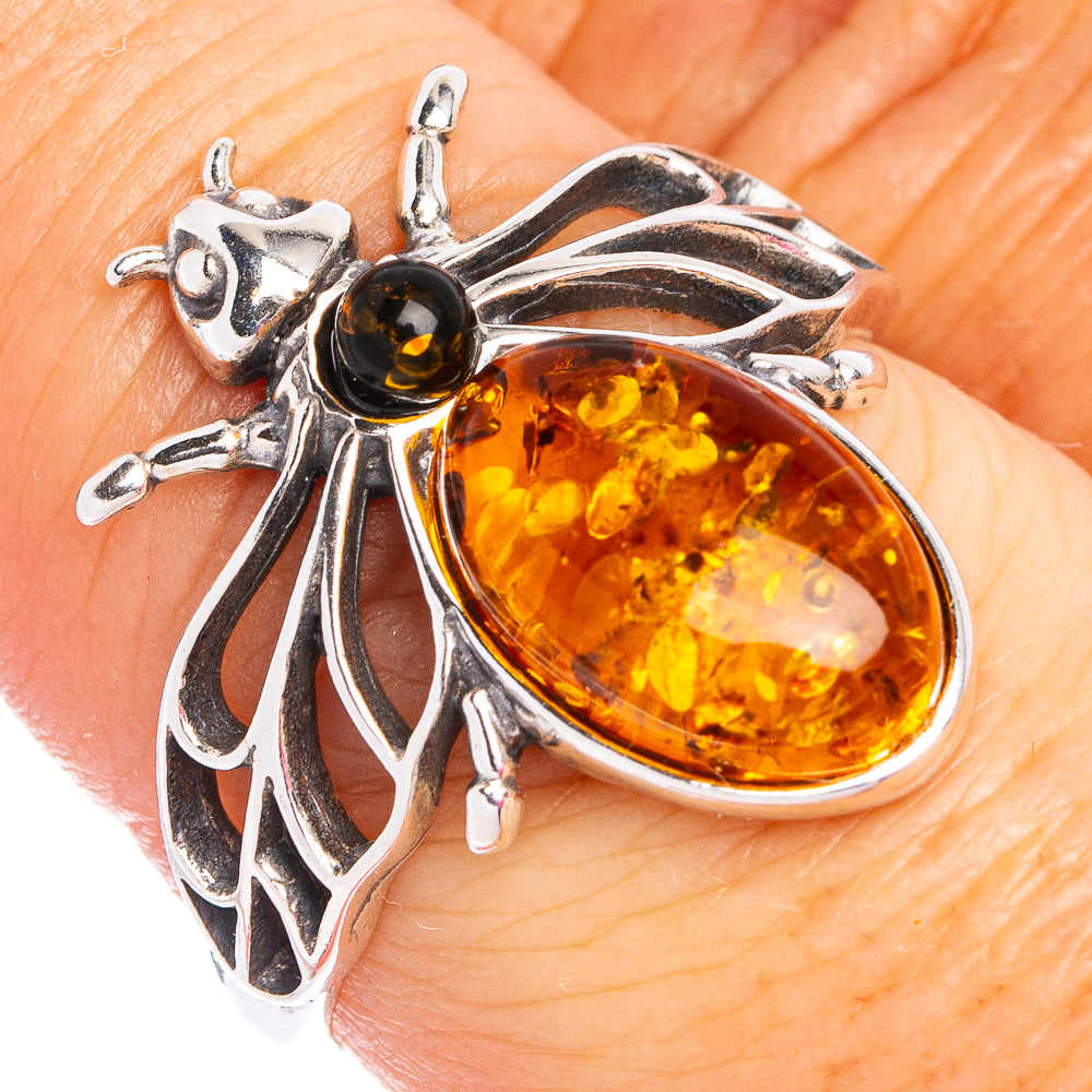 Baltic Amber Honey Bee Ring Size 7.75 (.925 Sterling Silver)