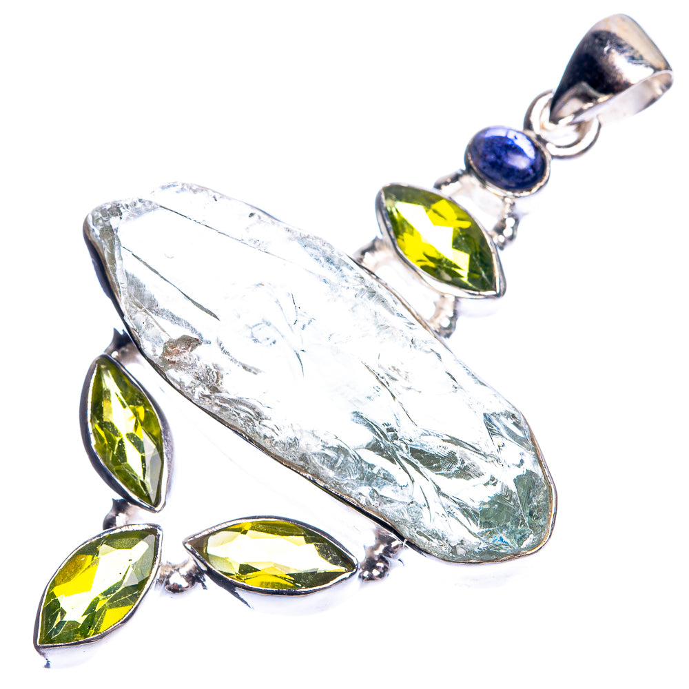 Rough Green Amethyst, Peridot, Tanzanite 925 Sterling Silver Pendant 2 1/4"
