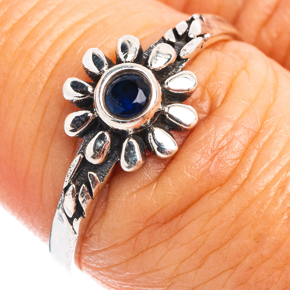 Blue Quartz Flower Dainty Ring Size 7.75 (.925 Sterling Silver)