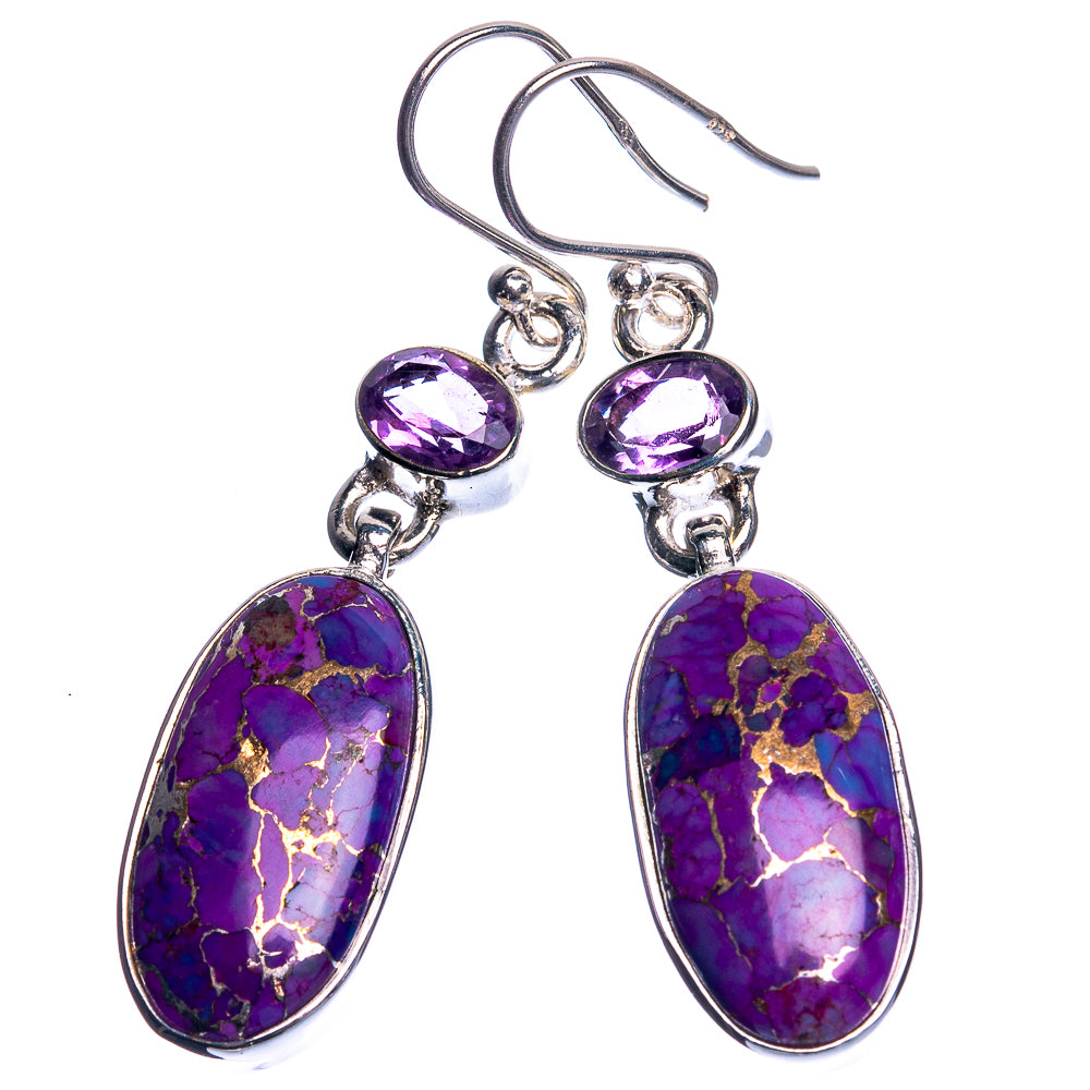 Purple Copper Composite Turquoise, Amethyst 925 Sterling Silver Earrings 1 3/4"
