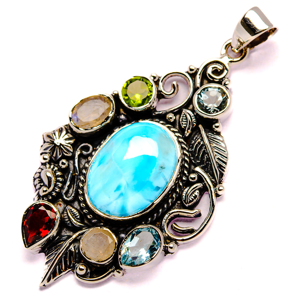 Signature Larimar, Rainbow Moonstone, Blue Topaz, Peridot, Garnet Pendant 2 1/8" (925 Sterling Silver) PD37829
