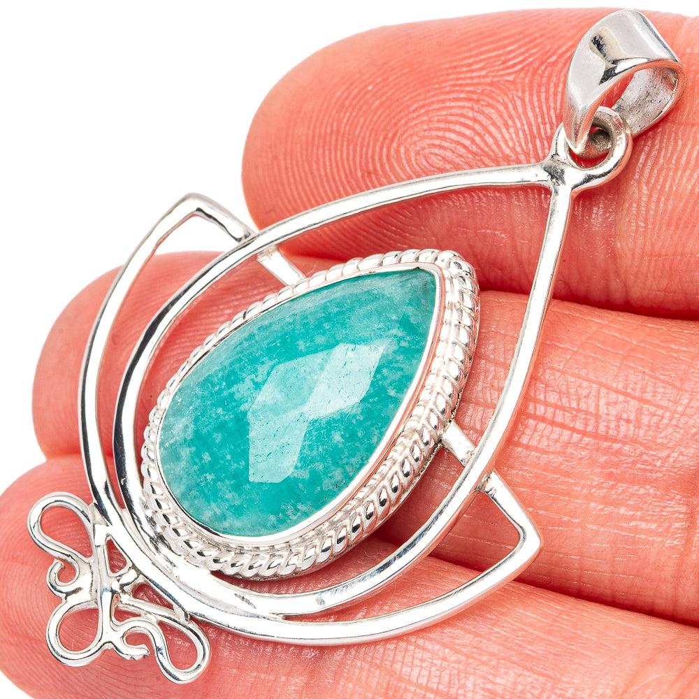 Premium Amazonite 925 Sterling Silver Pendant 1 3/4" Ana Co P42263