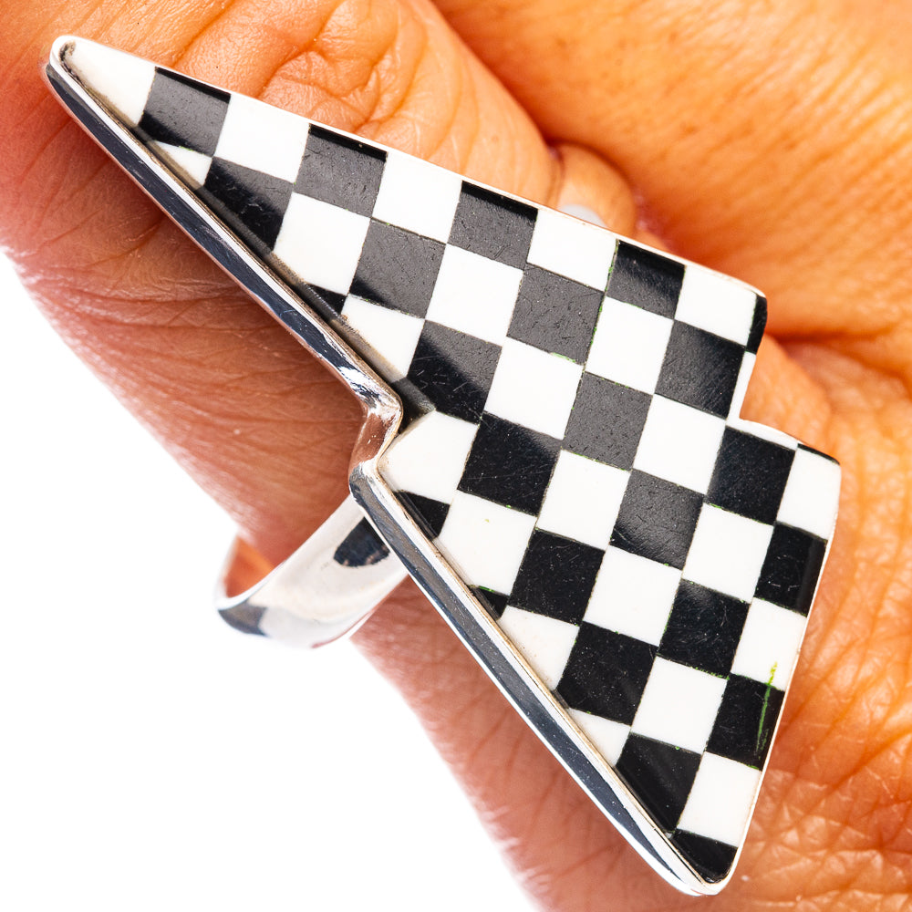 Premium Checkered Onyx Bolt Ring Size 10.75 (.925 Sterling Silver)