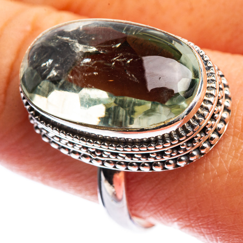 Faceted Green Amethyst Ring Size 9.75 (925 Sterling Silver) R144091