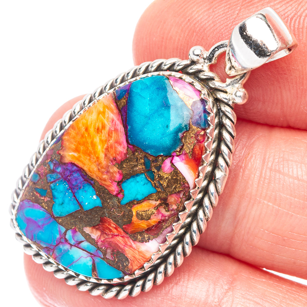 Kingman Pink Dahlia Turquoise Pendant 1 1/2" (925 Sterling Silver) P44544
