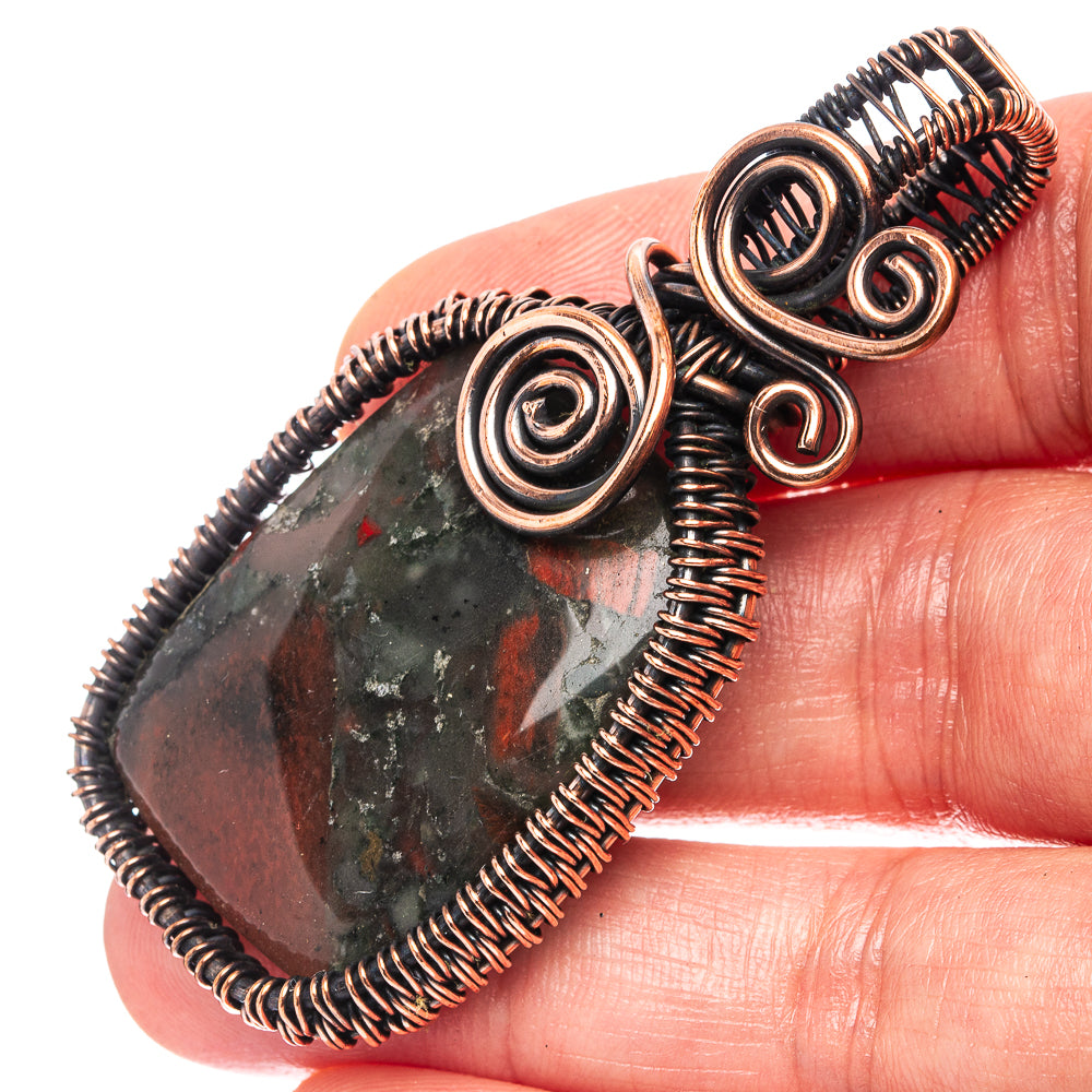 Bloodstone Wire Wrap Pendant 2 3/8" (Oxidized Copper)