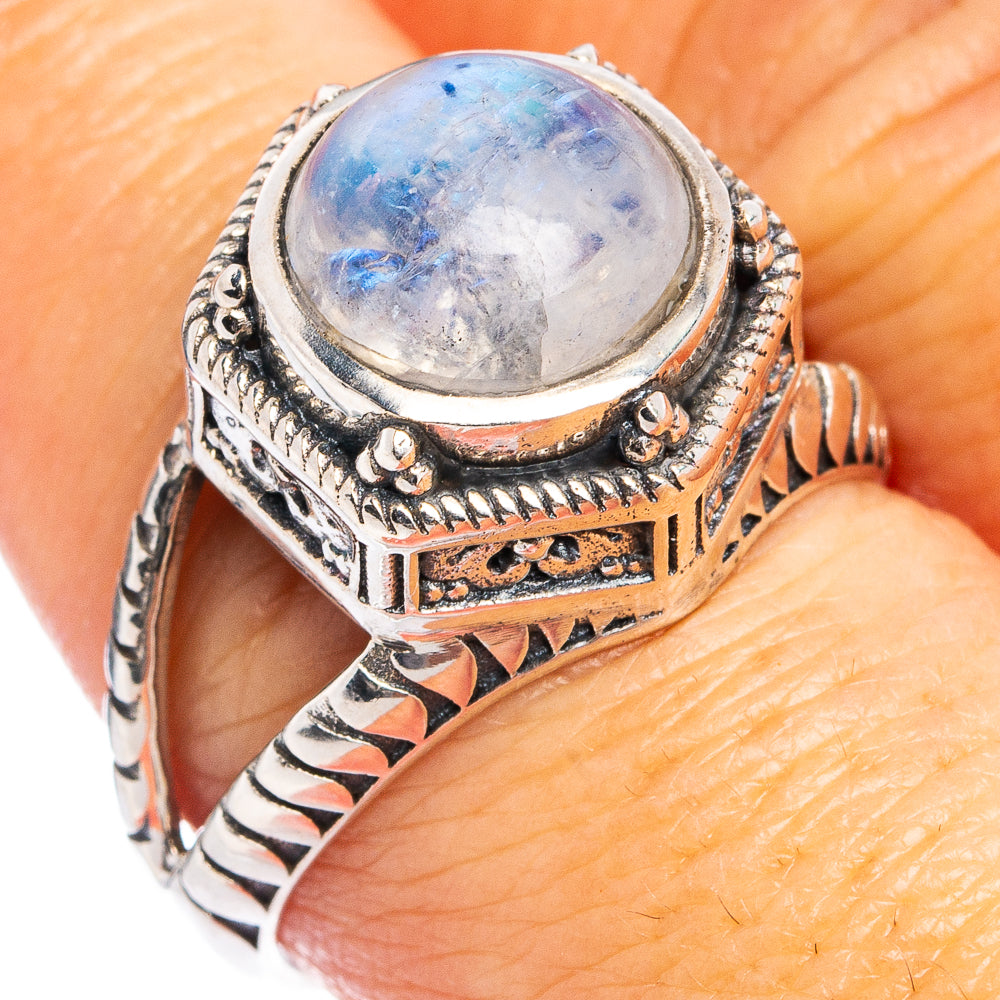 Rainbow Moonstone Ring Size 8.5 (.925 Sterling Silver)