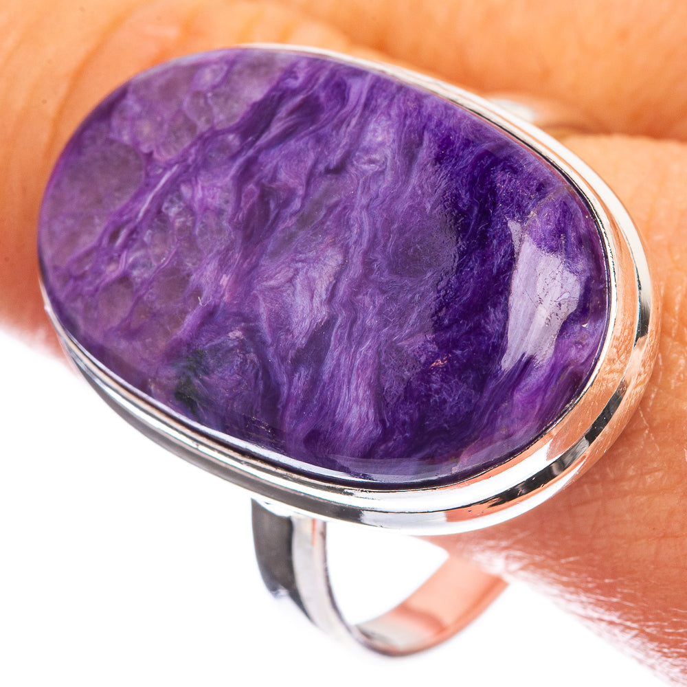 Large Charoite 925 Sterling Silver Ring Size 13.5