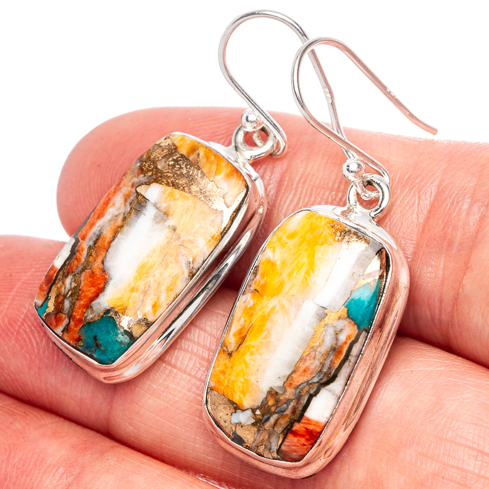 Spiny Oyster Turquoise Earrings 1 1/2" (925 Sterling Silver) E1113