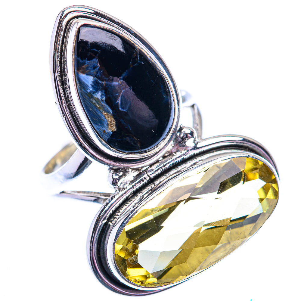 Large Faceted Citrine, Pietersite 925 Sterling Silver Ring Size 7.25 (925 Sterling Silver) RING140422