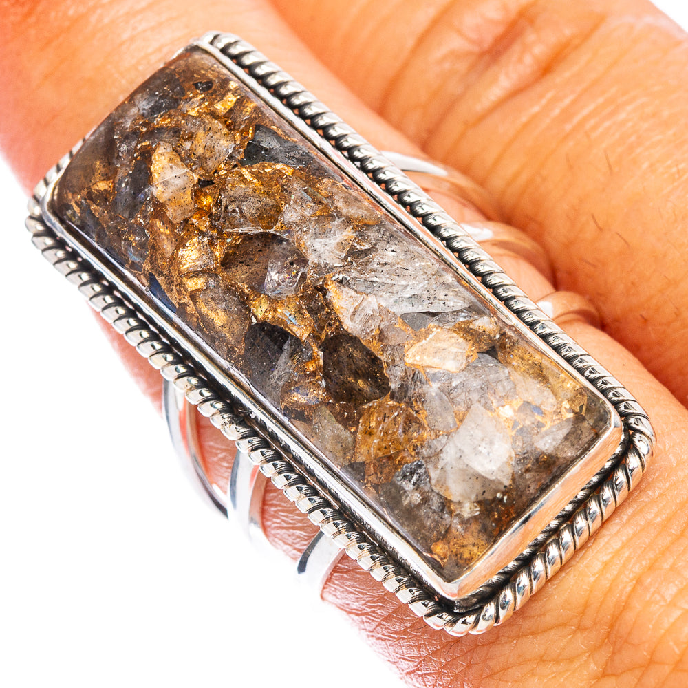 Large Copper Rainbow Moonstone Ring Size 8.5 (925 Sterling Silver) R7400
