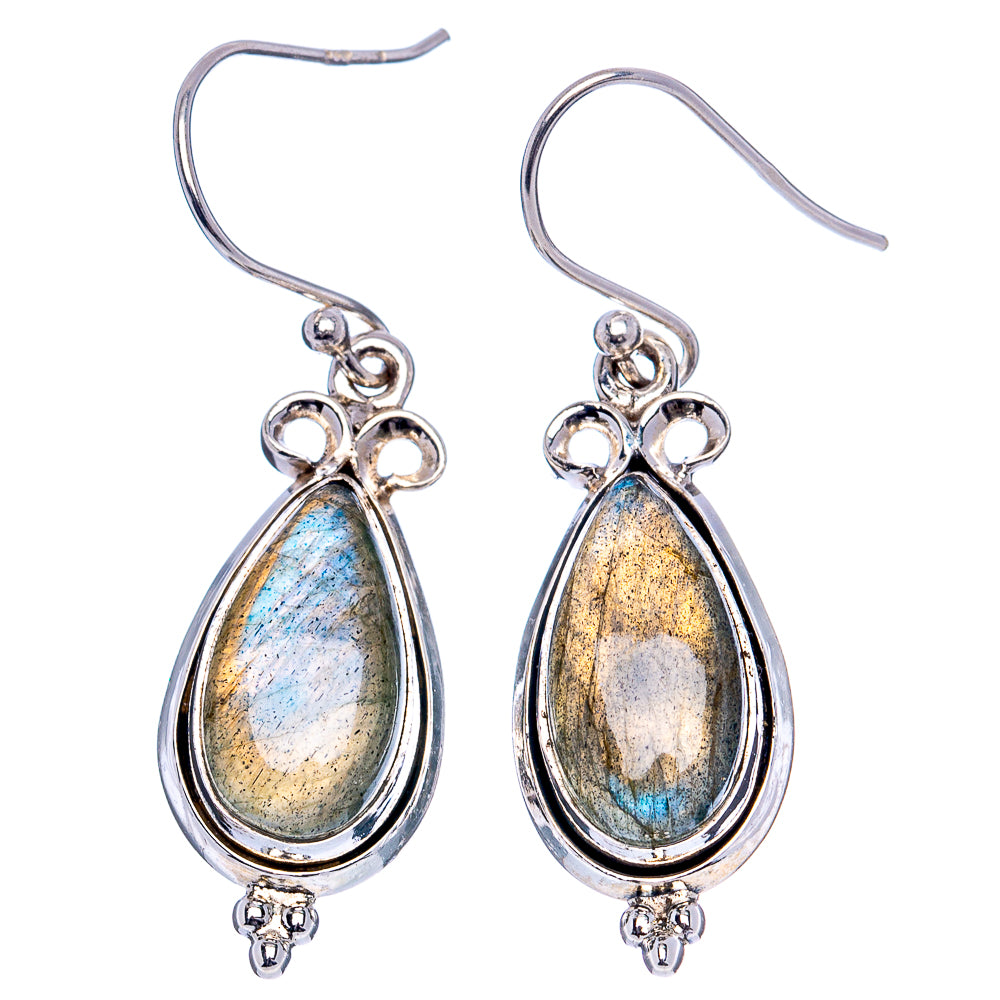 Labradorite Earrings 1 5/8" (.925 Sterling Silver)