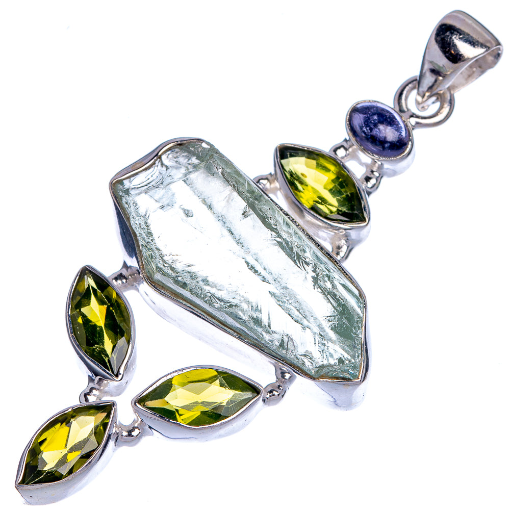 Raw Aquamarine, Peridot Pendant 2 1/4" (925 Sterling Silver) P39785