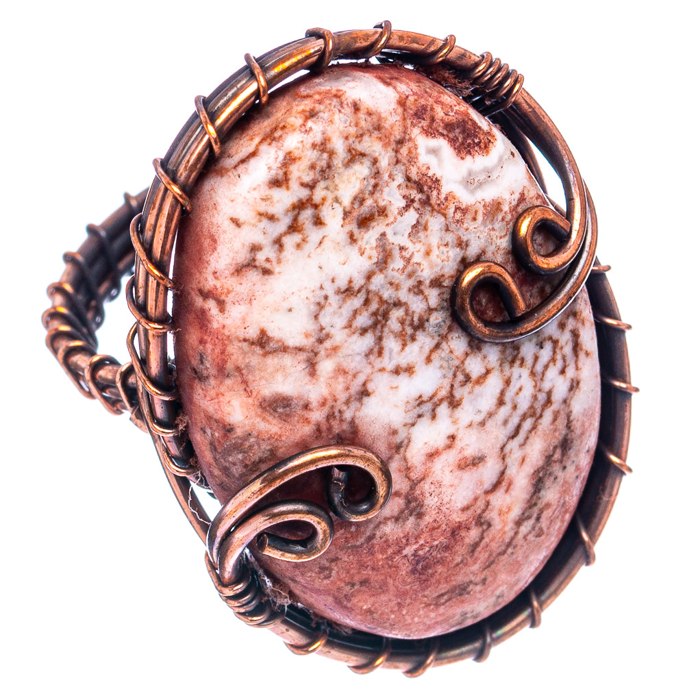 Rosetta Jasper Wire Wrap Ring Size 7.25 (Oxidized Copper)
