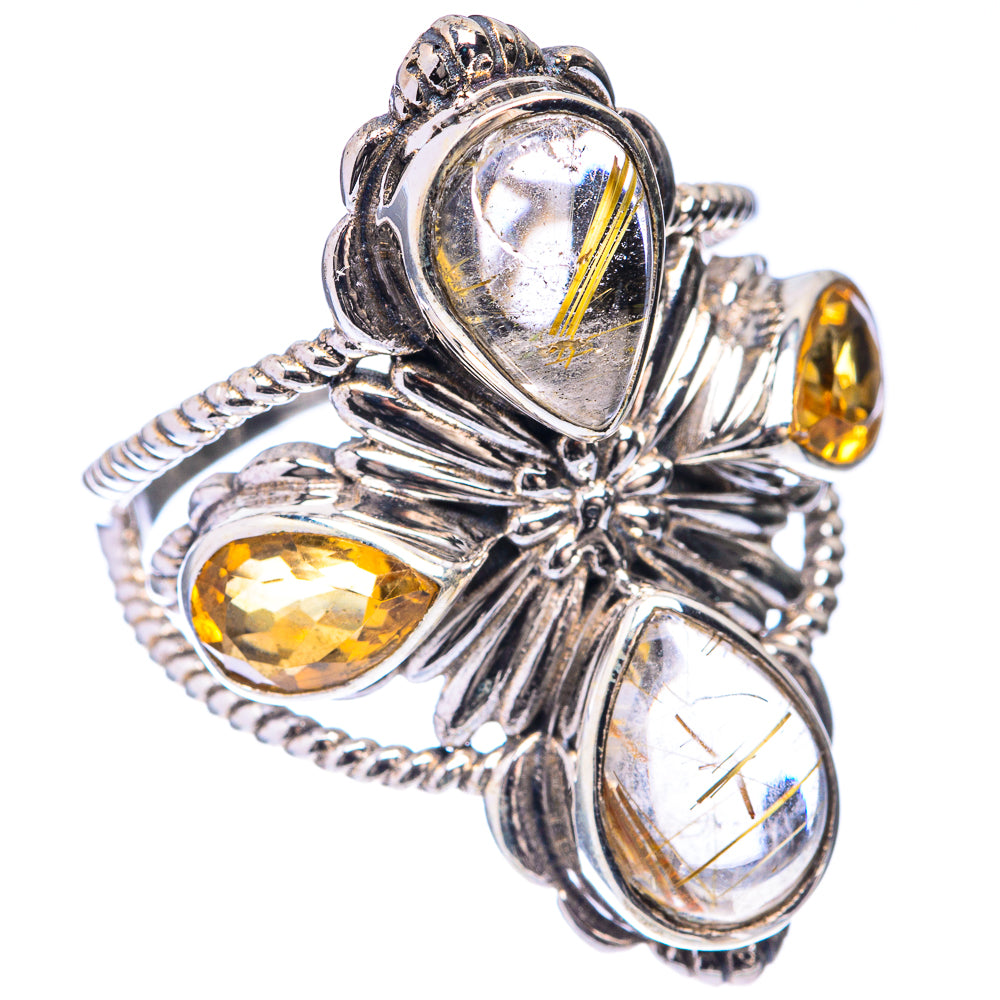 Large Rutilated Quartz, Citrine Ring Size 8.75 (925 Sterling Silver) R141643