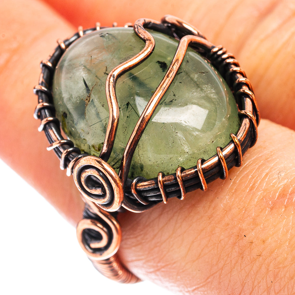 Prehnite Wire Wrap Ring Size 7.5 (Oxidized Copper)