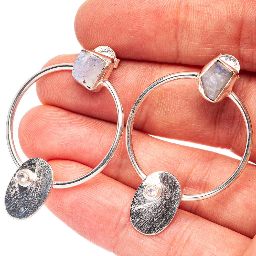 Rainbow Moonstone 925 Sterling Silver Earrings 1 1/2" (925 Sterling Silver) E2140