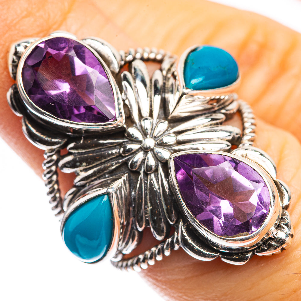 Large Faceted Amethyst, Sleeping Beauty Turquoise Ring Size 6 (925 Sterling Silver) RING143467