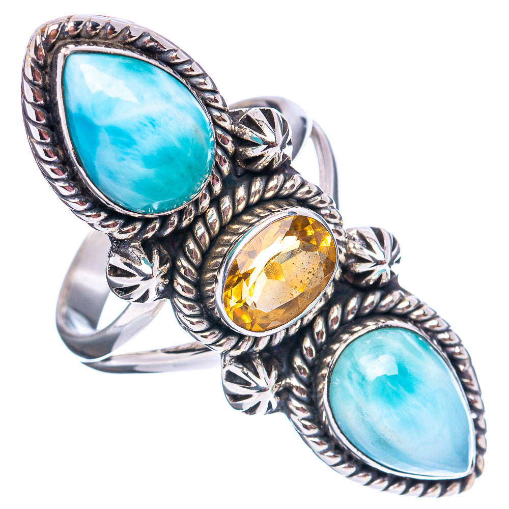 Premium Larimar, Citrine Ring Size 9 (.925 Sterling Silver)