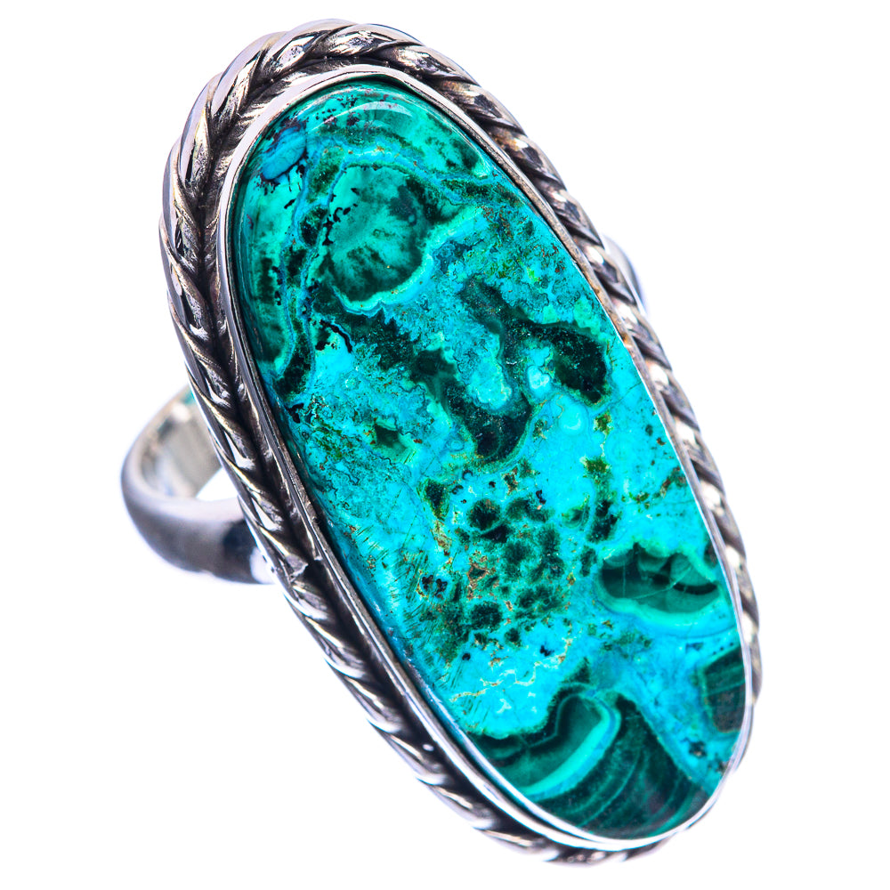 Large Malachite In Chrysocolla 925 Sterling Silver Ring Size 6