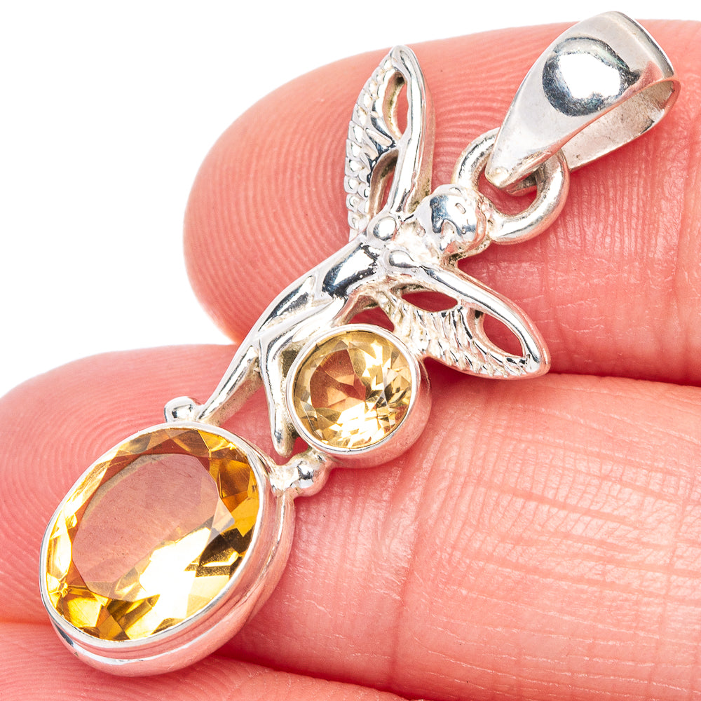 Faceted Citrine Fairy Pendant 1 3/8" (925 Sterling Silver) P41146