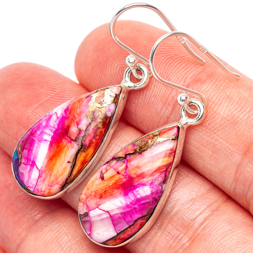 Kingman Pink Dahlia Turquoise Earrings 1 1/2" (925 Sterling Silver) E1793