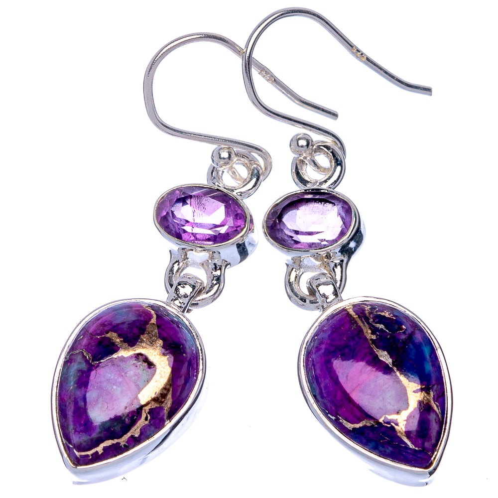 Purple Copper Composite Turquoise, Amethyst Earrings 1 5/8" (925 Sterling Silver) E433075