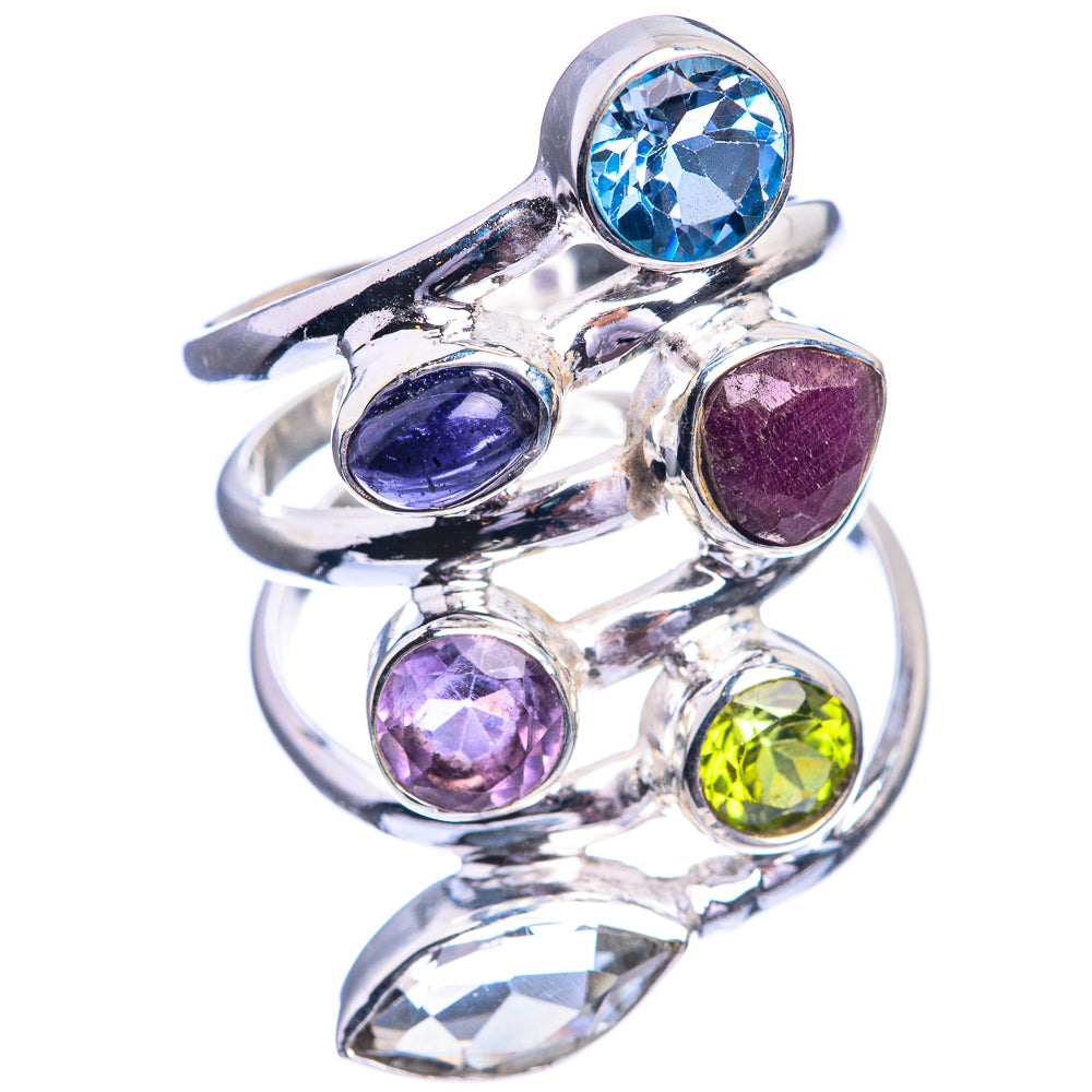London Blue Topaz, Amethyst, Peridot, Tanzanite, Ruby Ring Size 7.5 (925 Sterling Silver) R142271