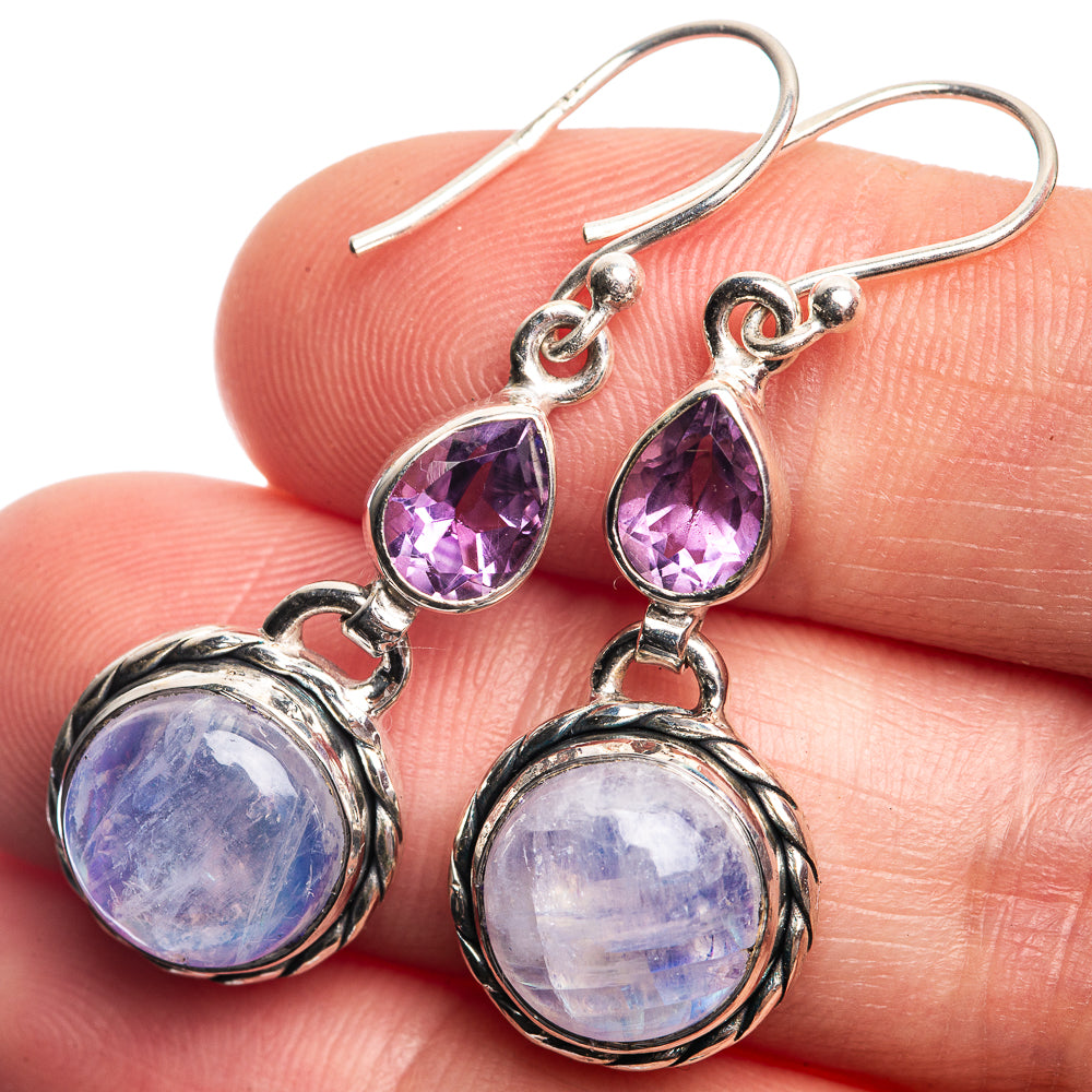 Rainbow Moonstone, Amethyst Earrings 1 5/8" (925 Sterling Silver) E432469